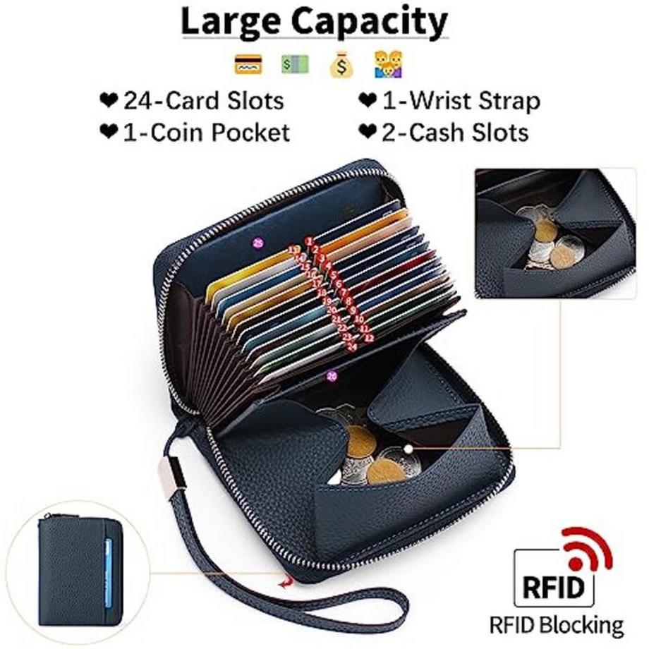 Only-bags.store Portafoglio in pelle con cerniera e protezione per carte di credito  