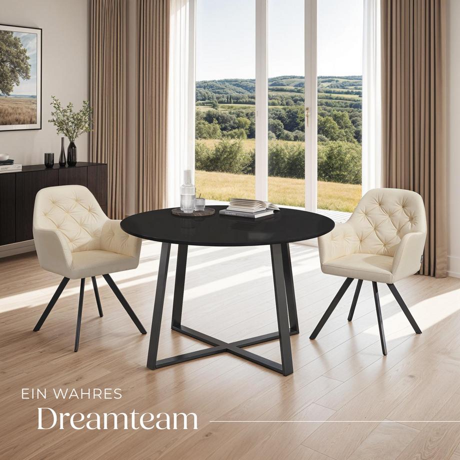 Tectake Drehbarer Samt-Armlehnstuhl Lucia gepolstert, mit Steppmuster mit durchgehender Lehne  