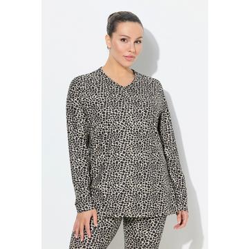 Maglia funzionale da sci con design leopardato, scollo a V e maniche lunghe