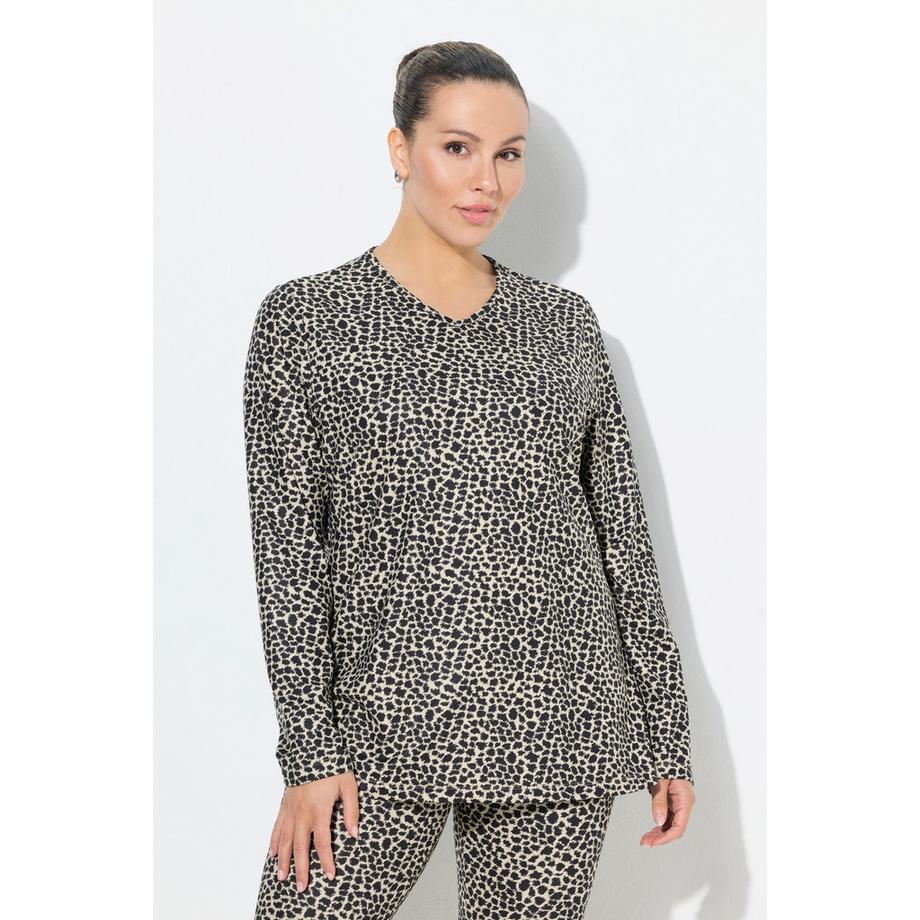 Ulla Popken T-shirt technique de ski motif léopard col en V manches longues  