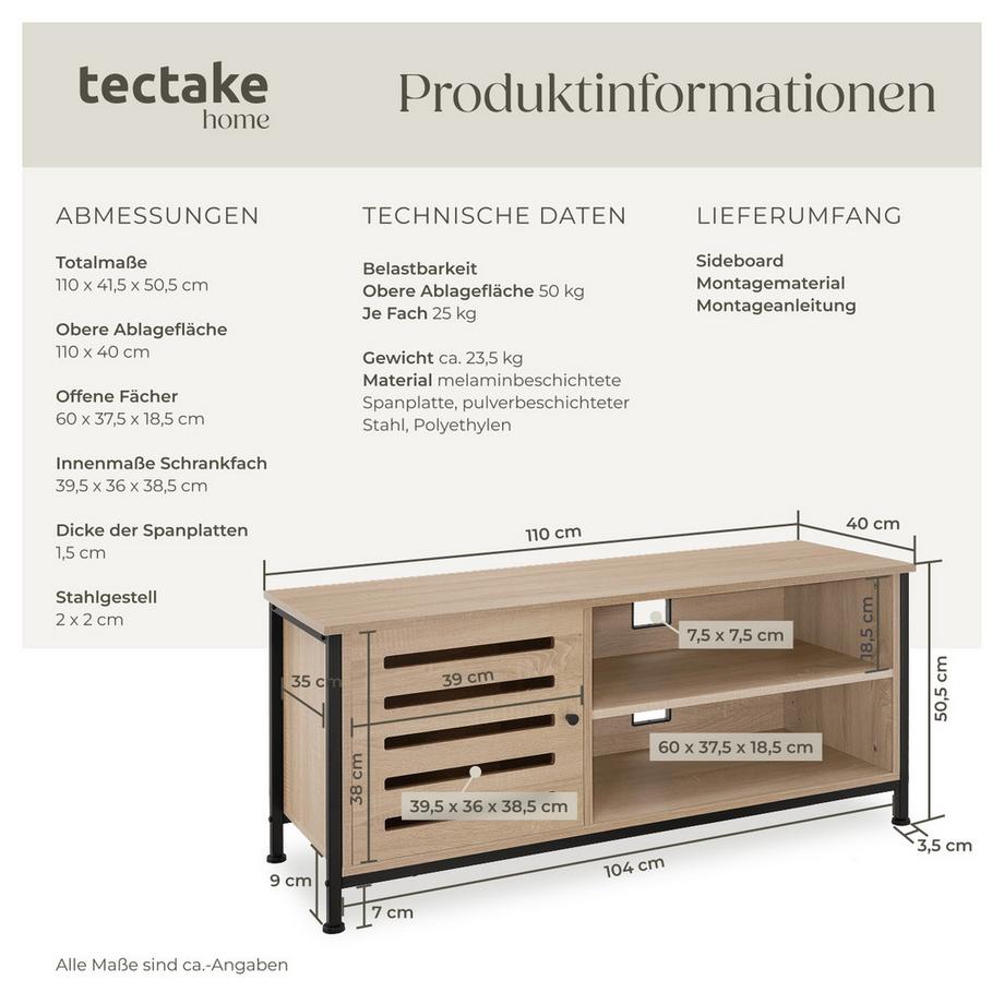 Tectake TV-Board Galway Industrial Style Holz und Stahl  