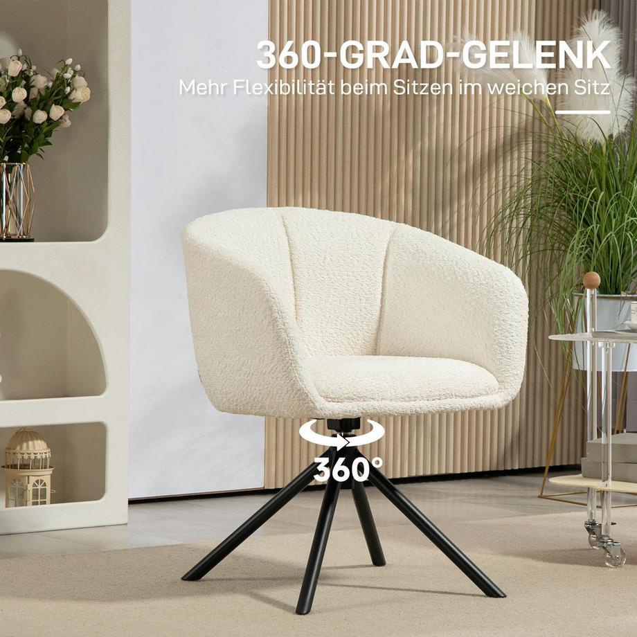 Northio Sessel Loungesessel mit Armlehne, 360° Drehfunktion, Leinenoptik, Drehsessel mit Metallbeine, für Wohnzimmer, Schlafzimmer, Cremeweiß  