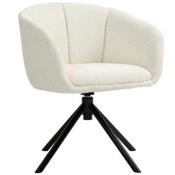 Fauteuil chaise longue avec accoudoirs, fonction pivotante à 360°, aspect lin, chaise pivotante avec pieds en métal, pour salon, chambre à coucher, blanc crème