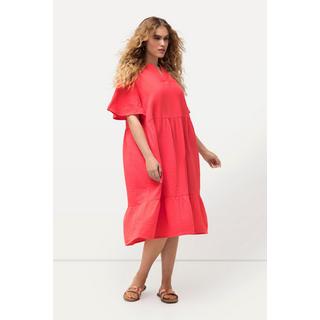 Ulla Popken  Musselin-Kleid, A-Linie, Tunika-Ausschnitt, Halbarm 