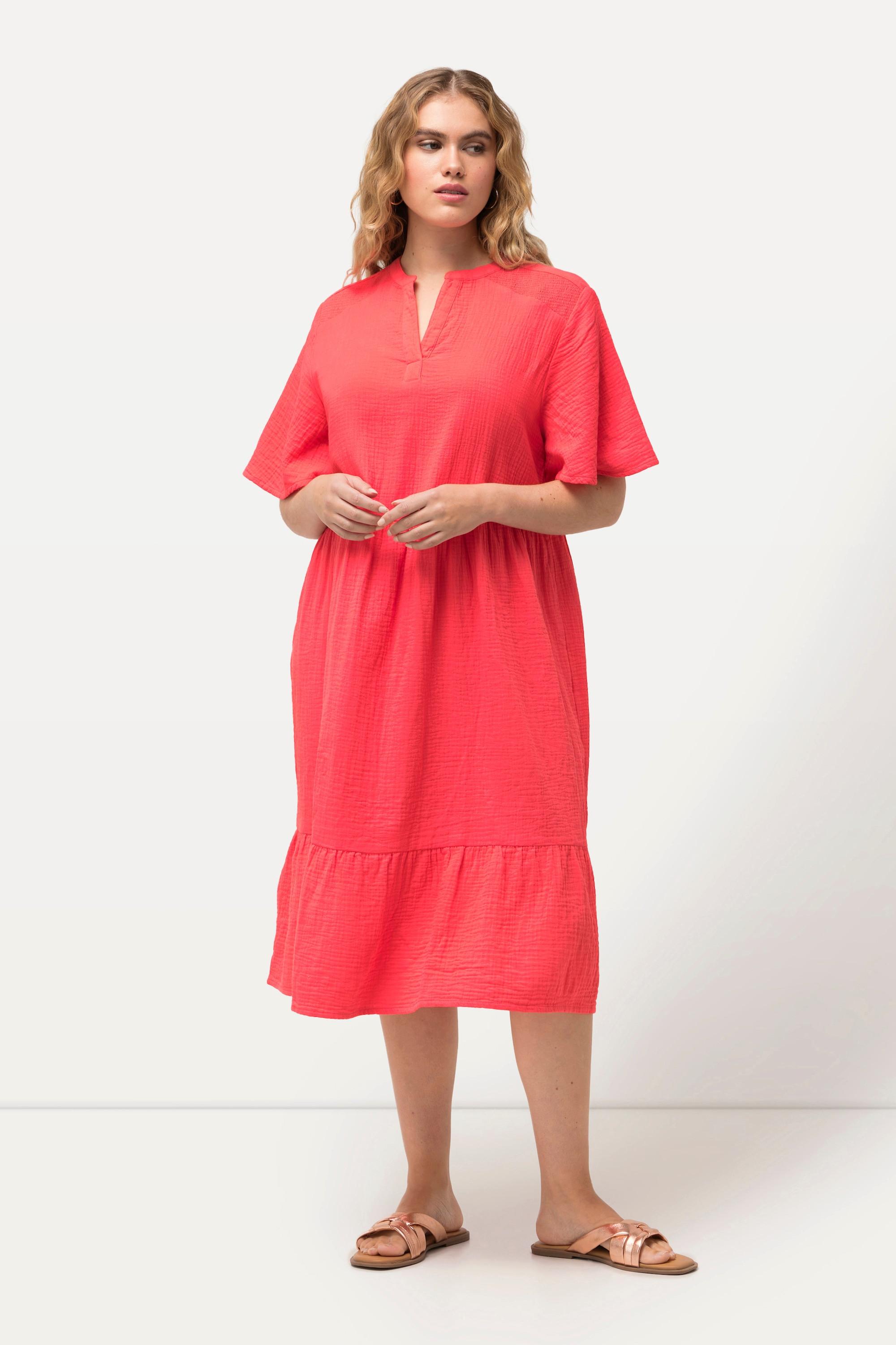 Ulla Popken  Musselin-Kleid, A-Linie, Tunika-Ausschnitt, Halbarm 