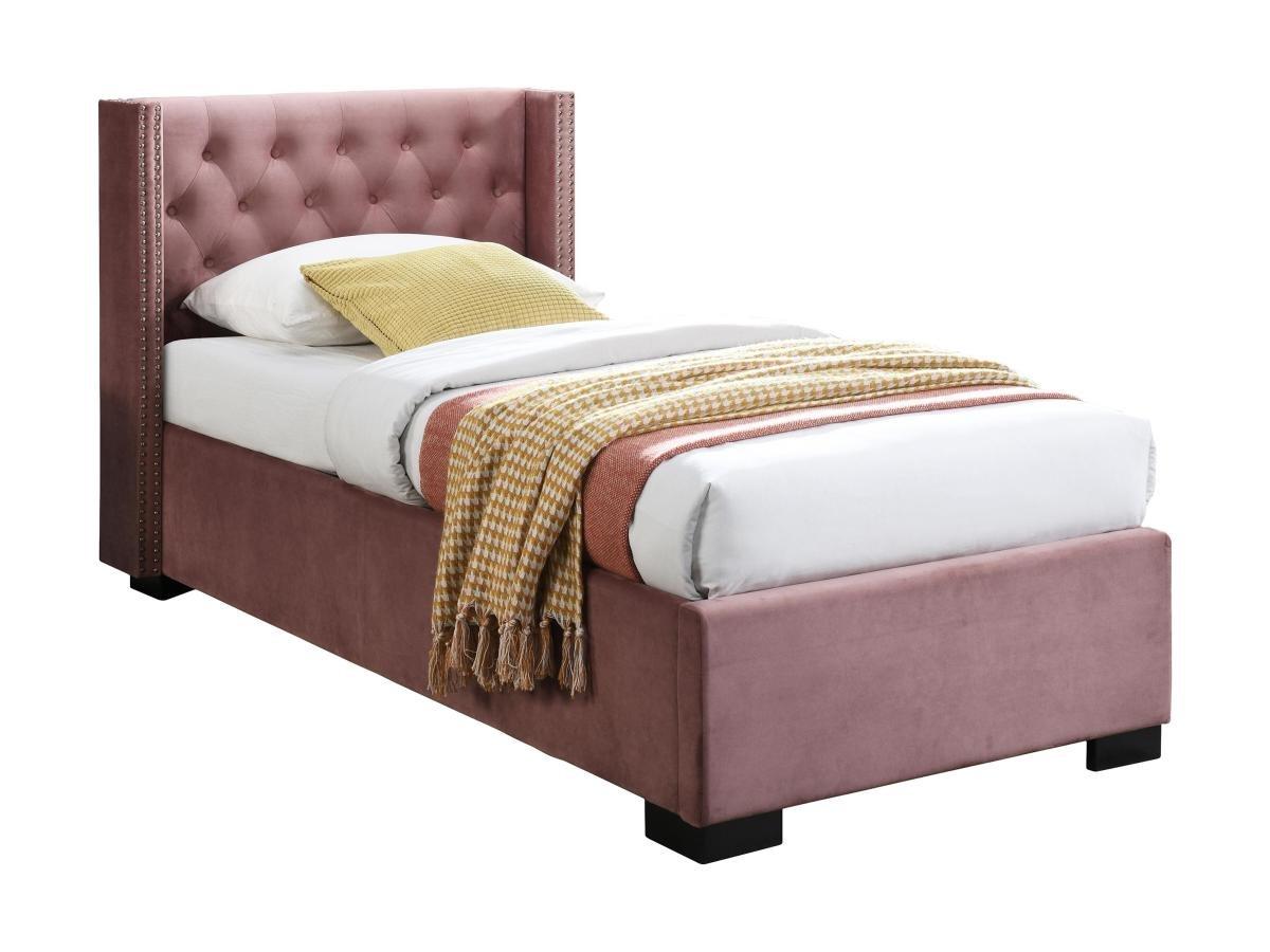 Vente-unique Bett mit Bettkasten - 90 x 200 cm - gestepptes Kopfteil - Stoff - Rosa - MASSIMO  