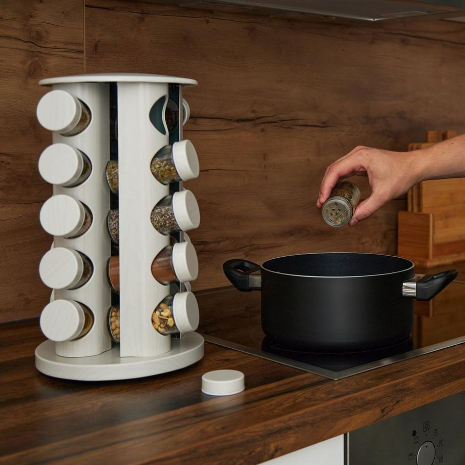 B2X  Weißes Gewürzkarussell in Holzoptik 