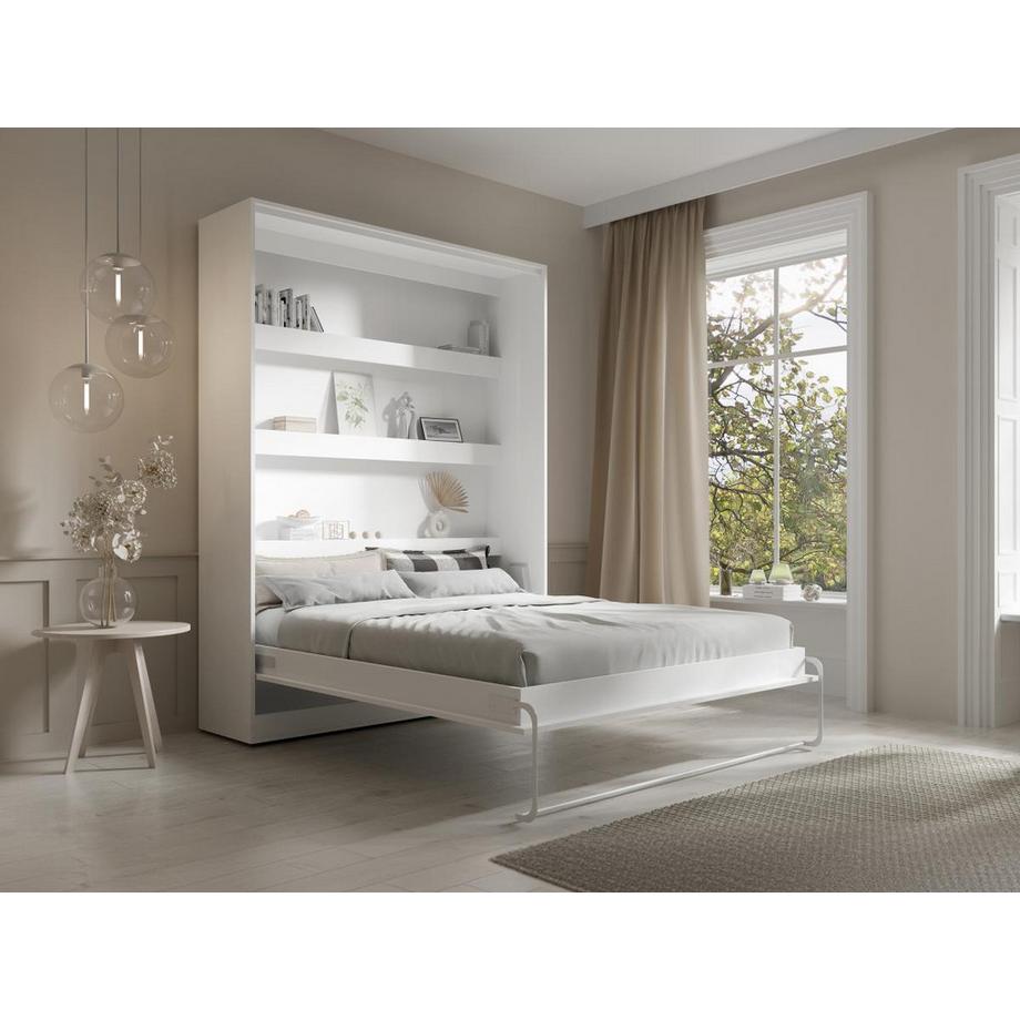 Vente-unique Lit escamotable 160 x 200 cm - Ouverture verticale manuelle - Avec LEDs - Blanc + Matelas - RAPILI  