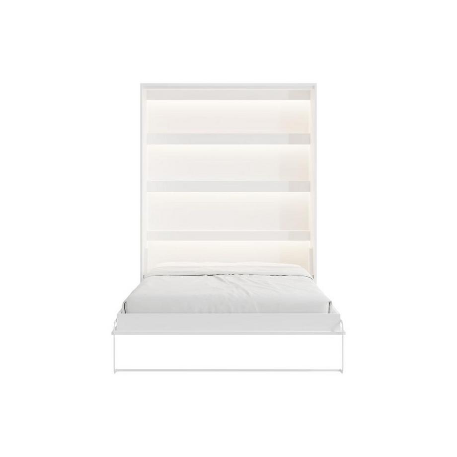 Vente-unique Lit escamotable 160 x 200 cm - Ouverture verticale manuelle - Avec LEDs - Blanc + Matelas - RAPILI  