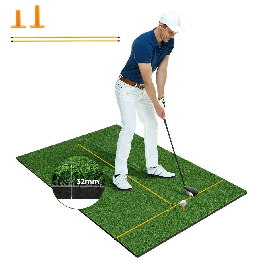 Northix  Tapis de frappe de golf avec 2 tees en caoutchouc, 2 bâtons d'alignement et 6 positions de tee, 152 x 92 cm, épaisseur 32 mm 