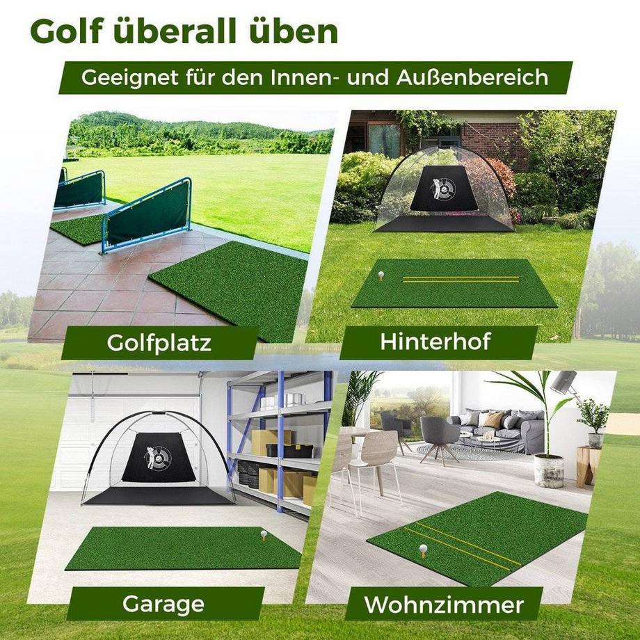 Northix  Tapis de frappe de golf avec 2 tees en caoutchouc, 2 bâtons d'alignement et 6 positions de tee, 152 x 92 cm, épaisseur 32 mm 