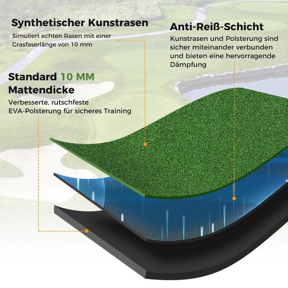 Northix  Tapis de frappe de golf avec 2 tees en caoutchouc, 2 bâtons d'alignement et 6 positions de tee, 152 x 92 cm, épaisseur 32 mm 