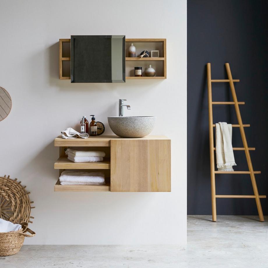 Tikamoon Waschtischunterschrank aus massivem Teakholz 90 cm Typo  