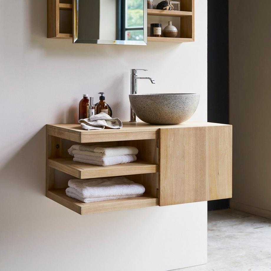 Tikamoon Waschtischunterschrank aus massivem Teakholz 90 cm Typo  