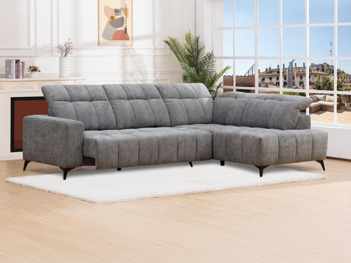 Vente-unique Eckrelaxsofa elektrisch - Ecke rechts - mit ausziehbarer Sitzfläche - Stoff - Anthrazit - LAMPARO  