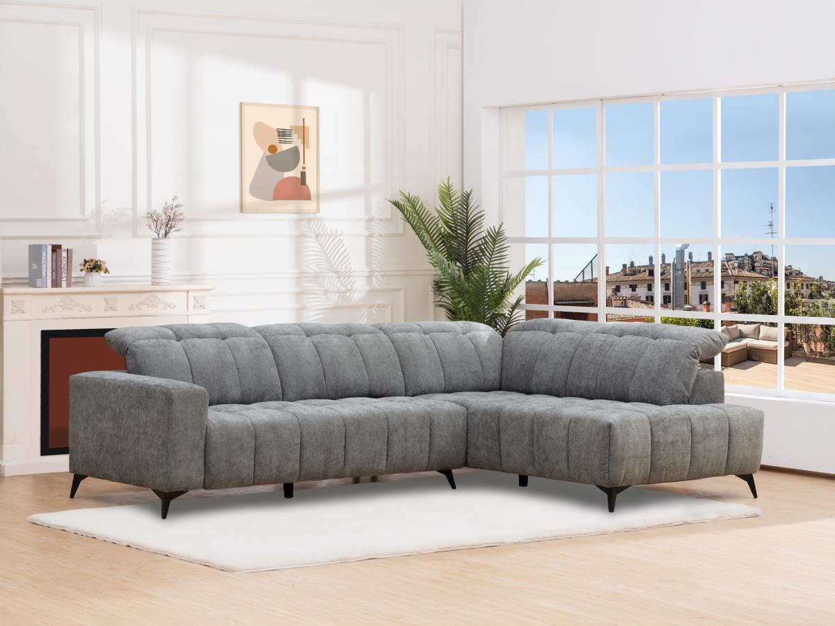 Vente-unique Eckrelaxsofa elektrisch - Ecke rechts - mit ausziehbarer Sitzfläche - Stoff - Anthrazit - LAMPARO  