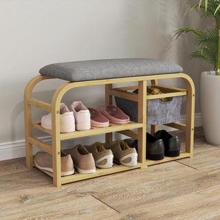 Northio Panca per scarpe a 2 livelli, panca con cestello estraibile, 2 scarpiere, panca per guardaroba con effetto lino, per 5 paia di scarpe, per corridoio, corridoio, bambù, grigio, 70 x 30 x 45 cm Aosom  