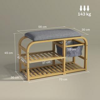 Northio Panca per scarpe a 2 livelli, panca con cestello estraibile, 2 scarpiere, panca per guardaroba con effetto lino, per 5 paia di scarpe, per corridoio, corridoio, bambù, grigio, 70 x 30 x 45 cm Aosom  