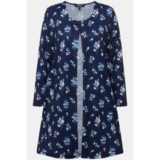 Ulla Popken  Veste en jersey à manches longues et col rond, fermeture boutonnée, micro-motif floral 