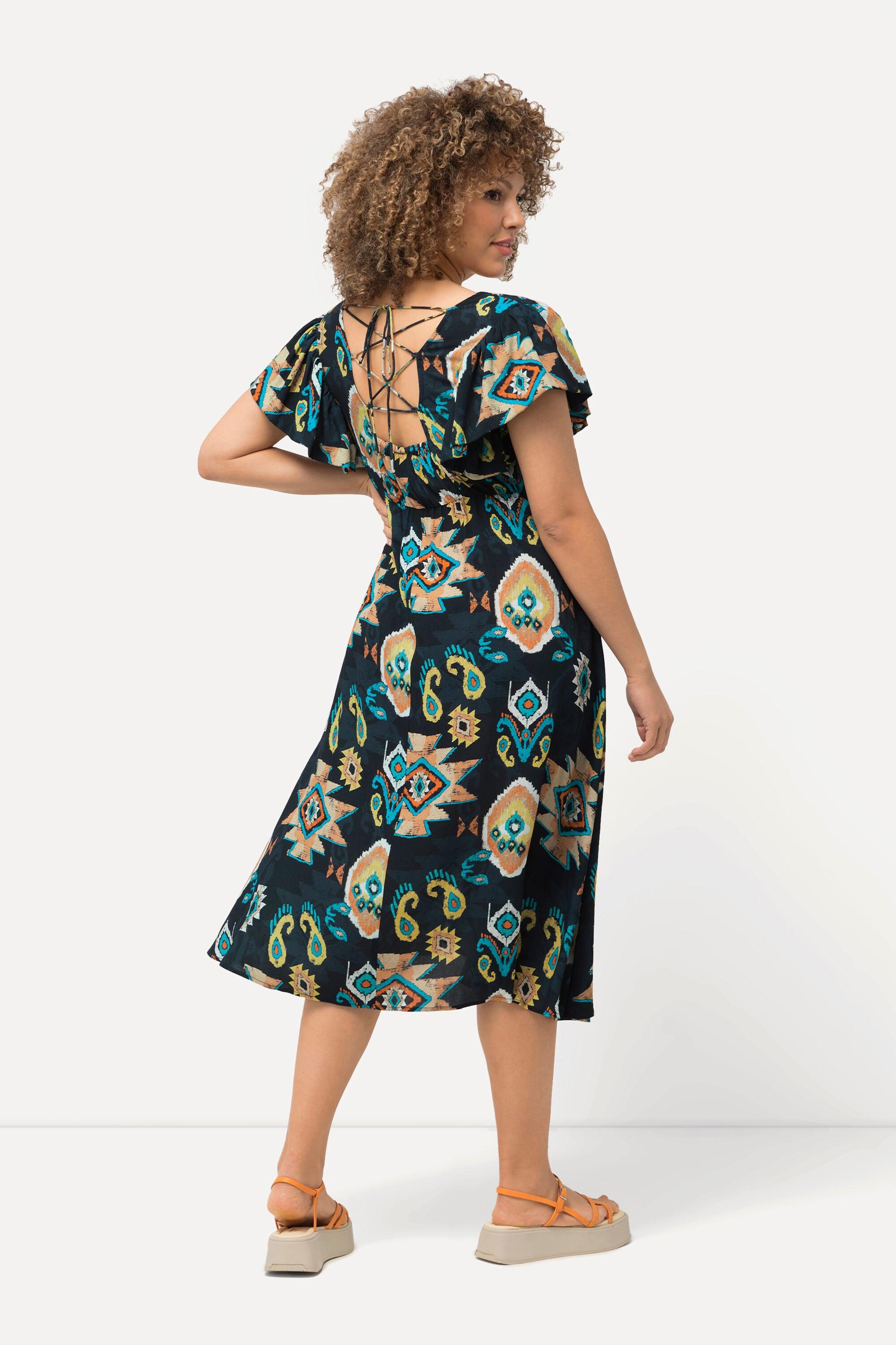 Ulla Popken Robe Midi Effet Cache-cœur Col V Manches Courtes Chauve-souris  