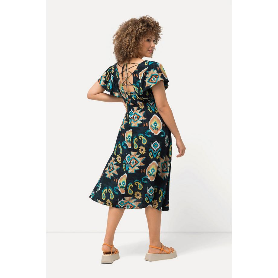 Ulla Popken Abito Midi Effetto Incrociato Scollo a V Mezze Maniche ad Aletta  