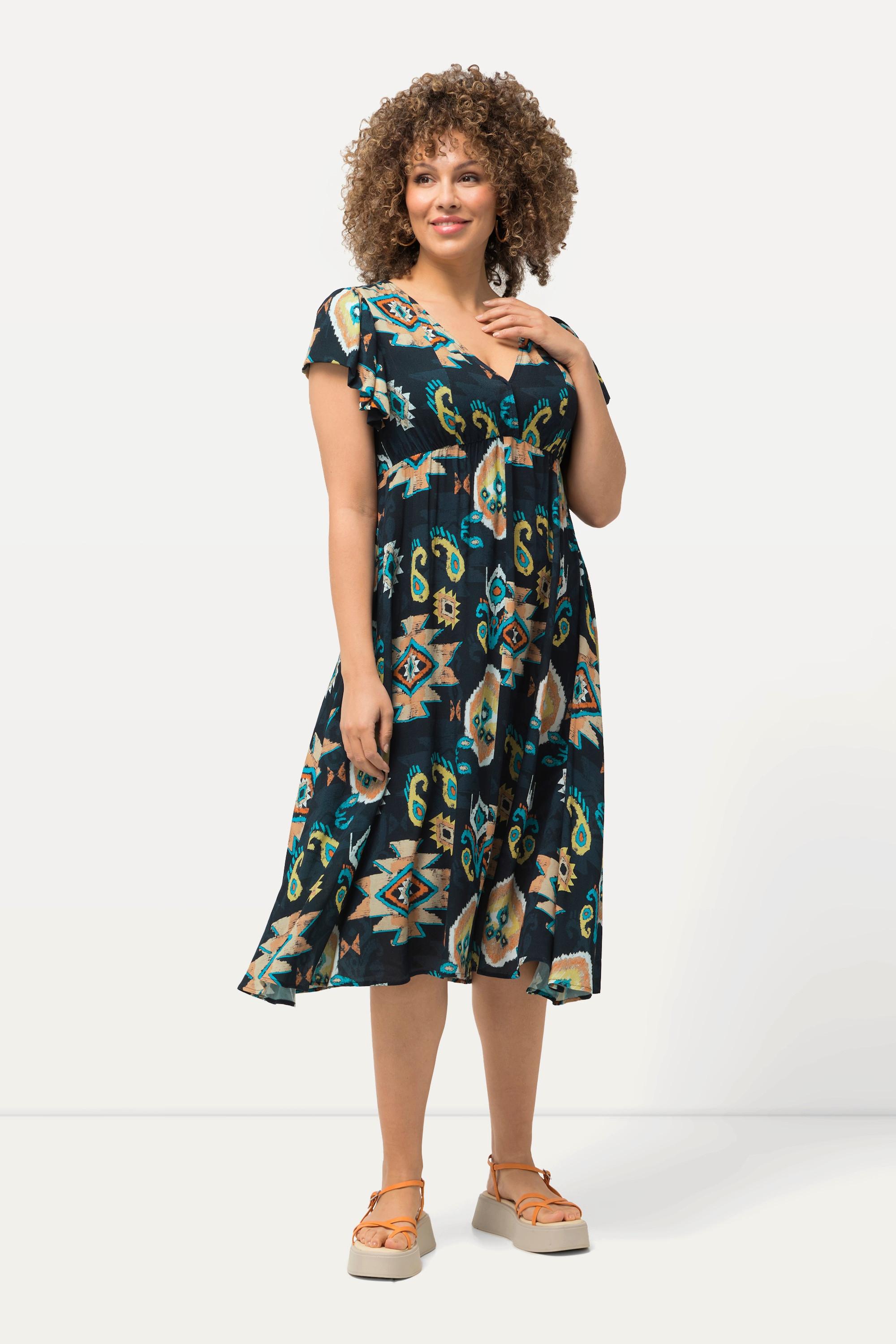 Ulla Popken Robe Midi Effet Cache-cœur Col V Manches Courtes Chauve-souris  