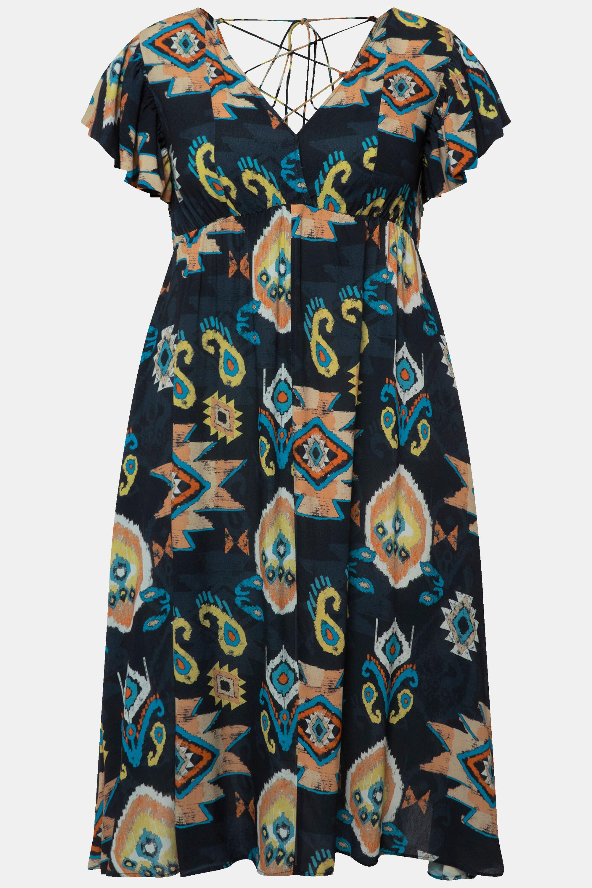 Ulla Popken Robe Midi Effet Cache-cœur Col V Manches Courtes Chauve-souris  