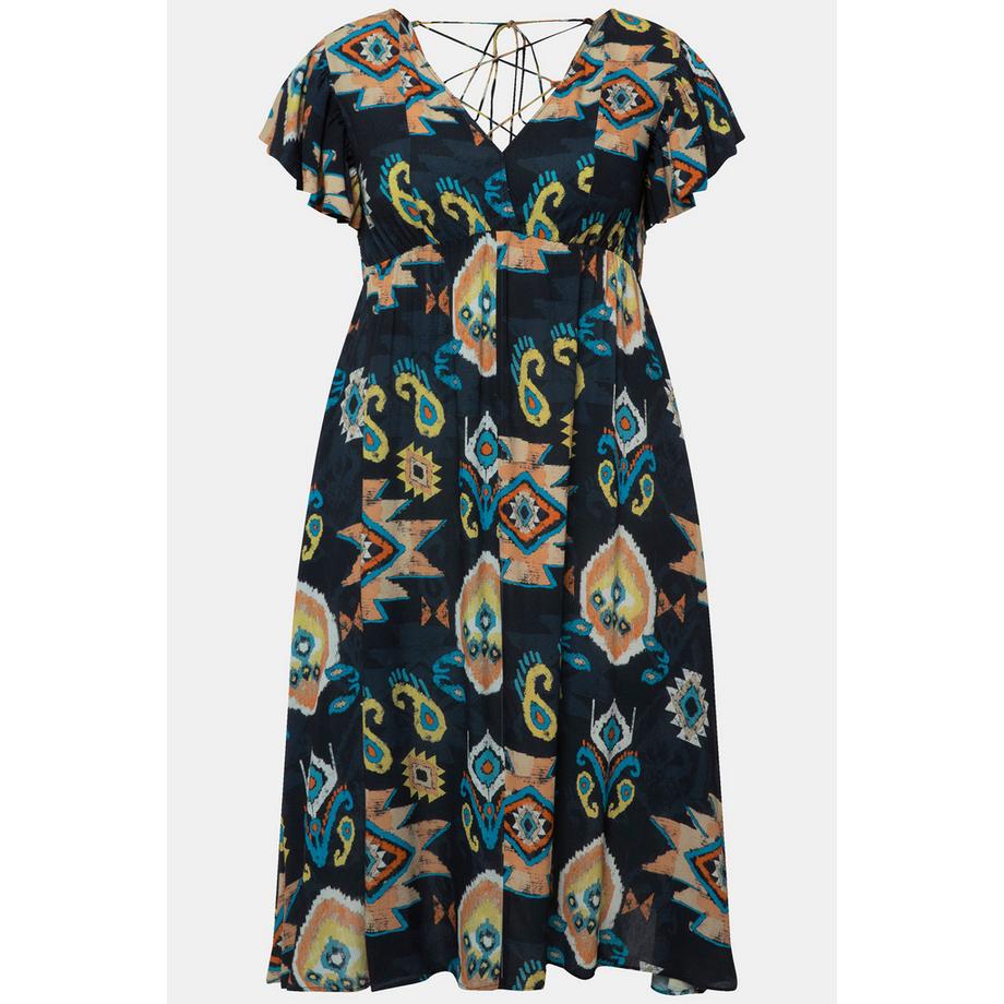 Ulla Popken Abito Midi Effetto Incrociato Scollo a V Mezze Maniche ad Aletta  