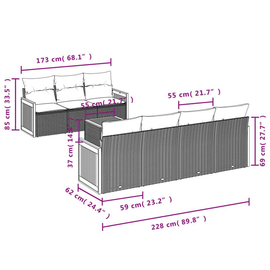 VidaXL set divano da giardino Polirattan  