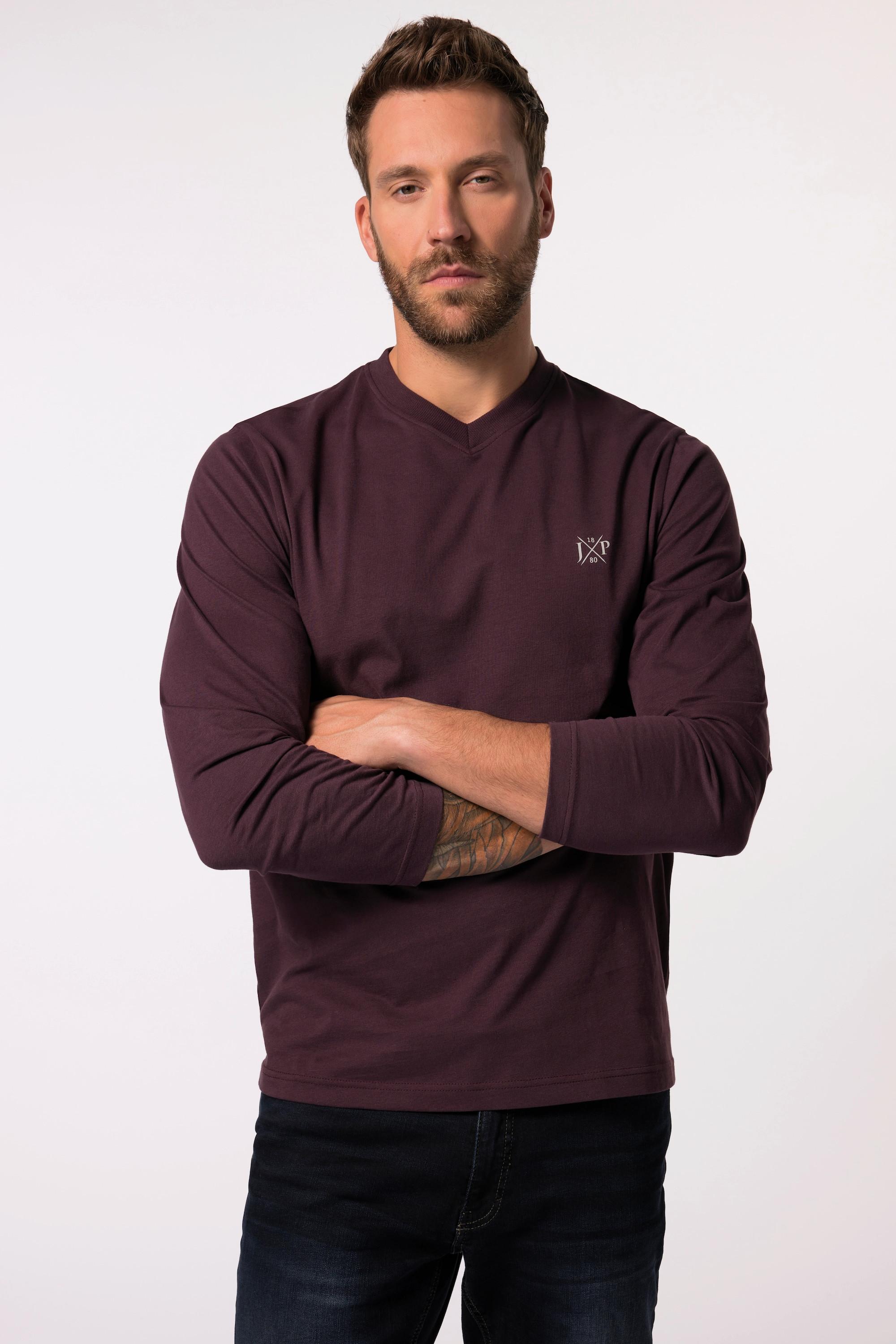 JP1880  T-shirt collection Basic, manches longues et col en V aubergine 