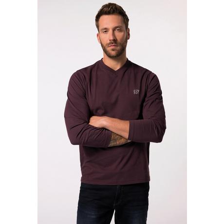 JP1880  T-shirt collection Basic, manches longues et col en V aubergine 