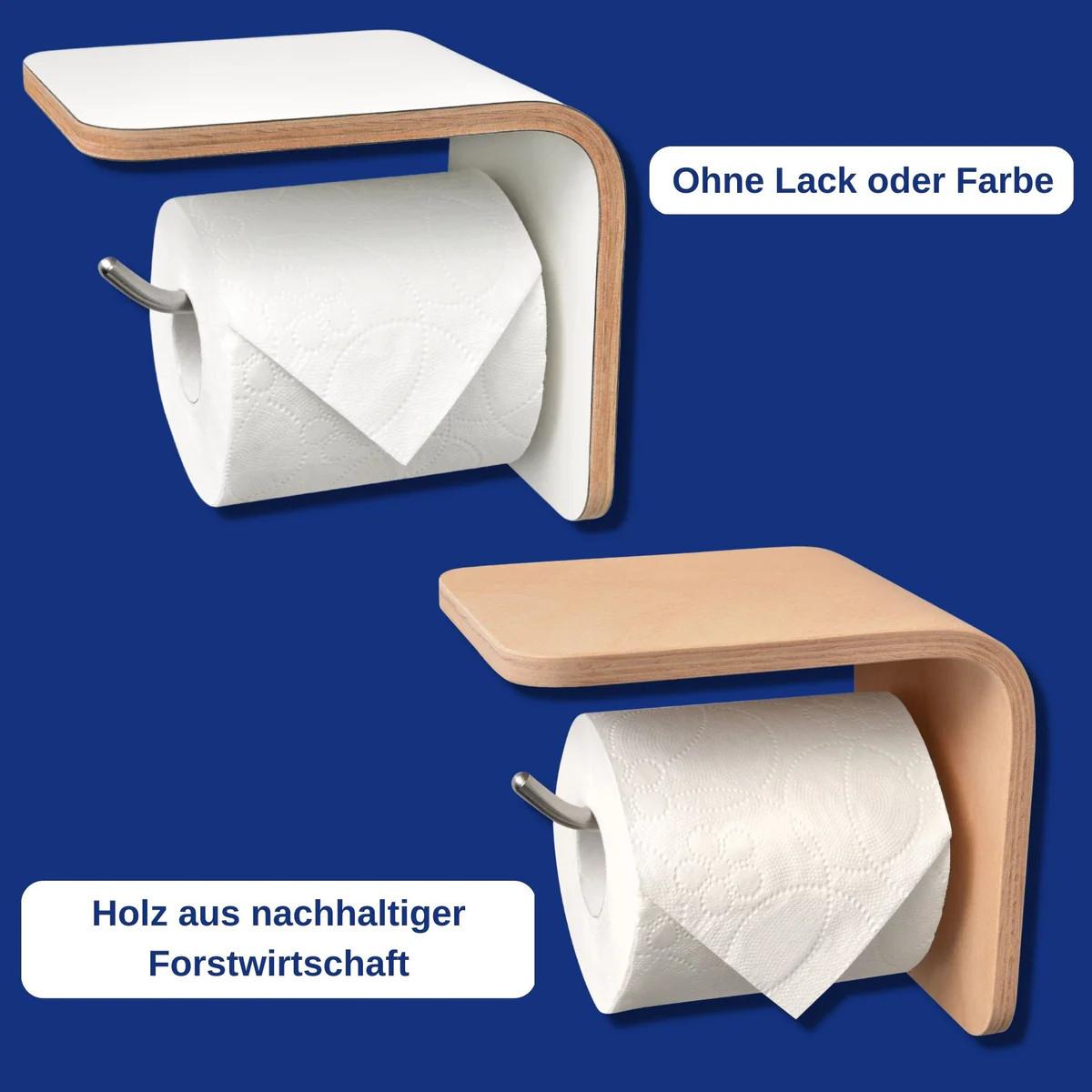 Well Care Toilettenrollenhalter Holz Weiss mit Ablage  