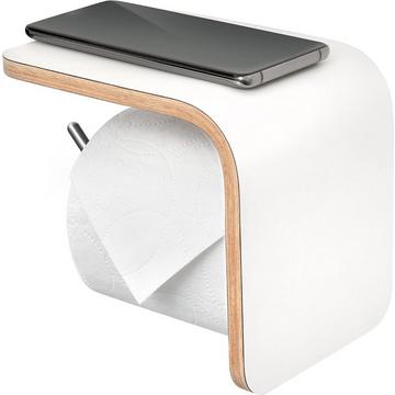 Distributeur de rouleaux WC en bois blanc avec tablette