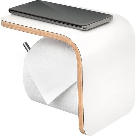 Well Care Distributeur de rouleaux WC en bois blanc avec tablette  