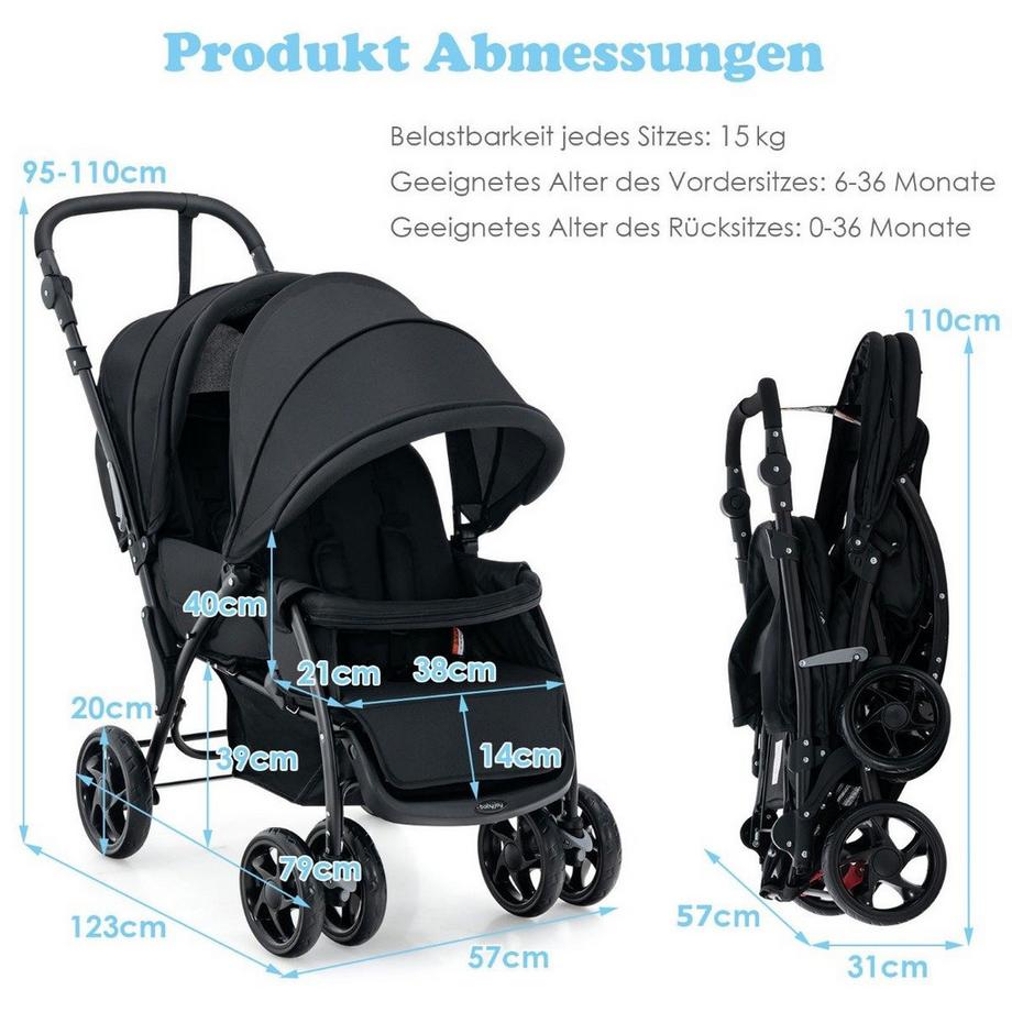 Northix  Poussette double, sièges réglables 