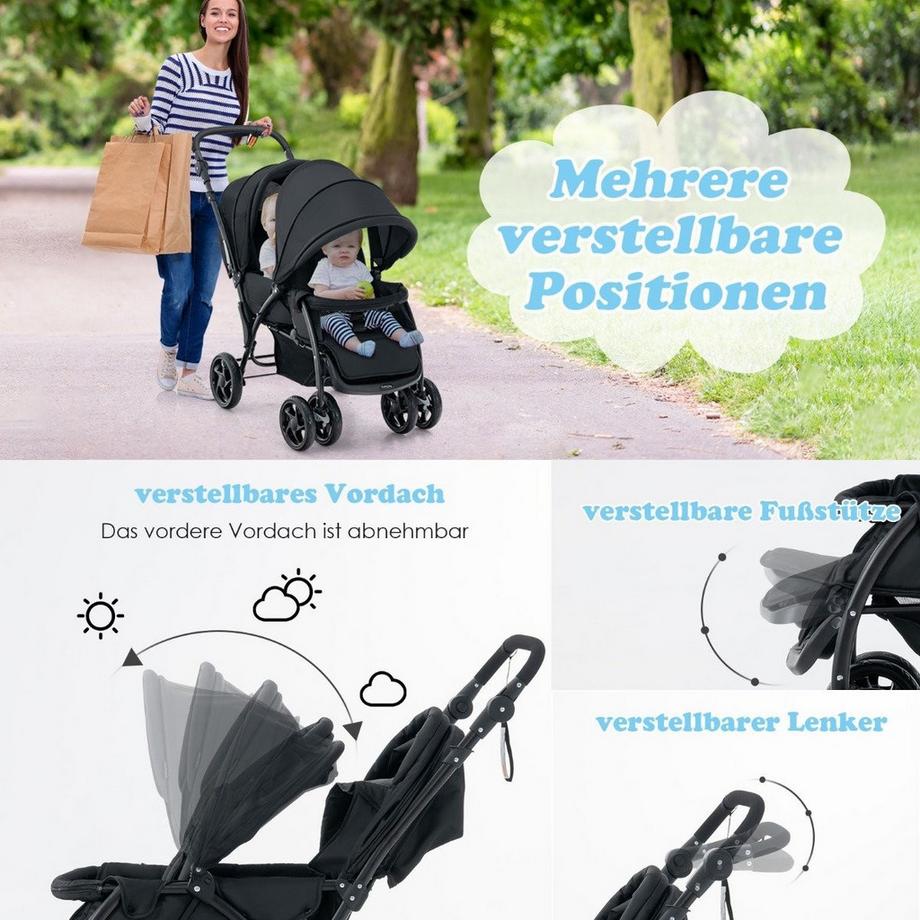 Northix  Poussette double, sièges réglables 