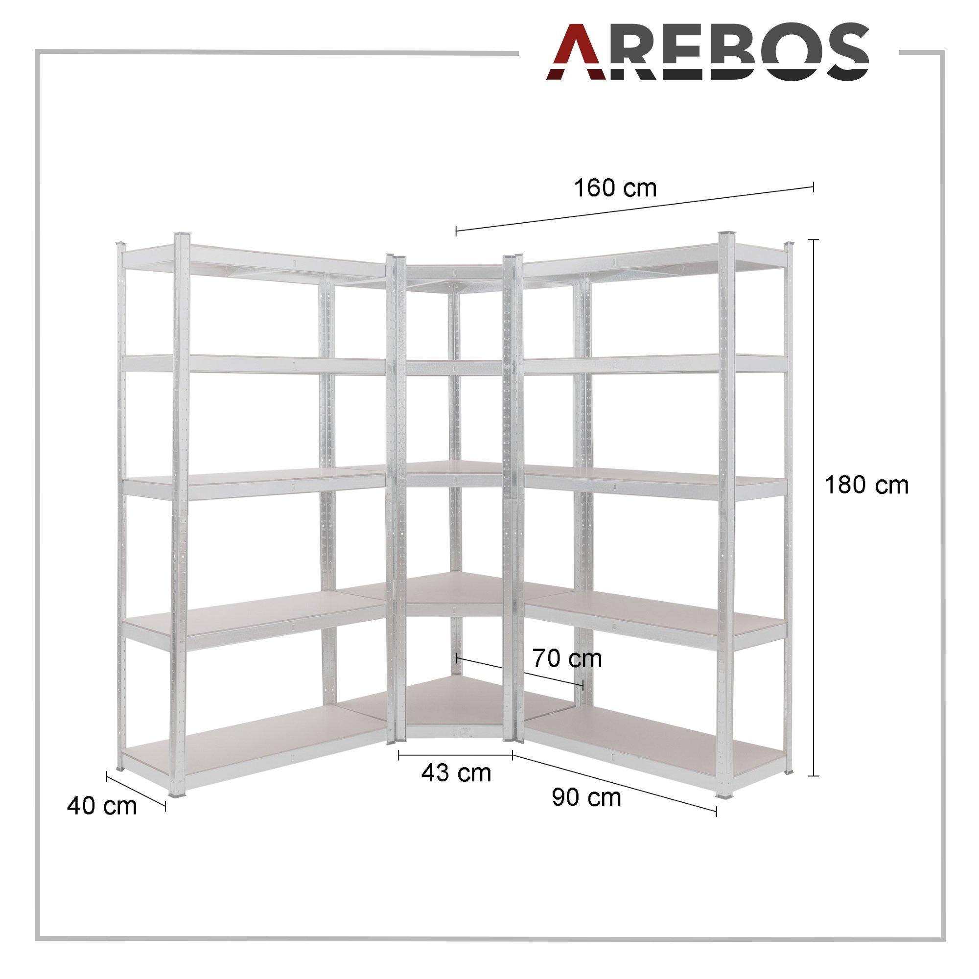 Arebos Set di 3 scaffali per carichi pesanti | Combinazione di scaffali ad angolo | Robusta struttura in metallo  