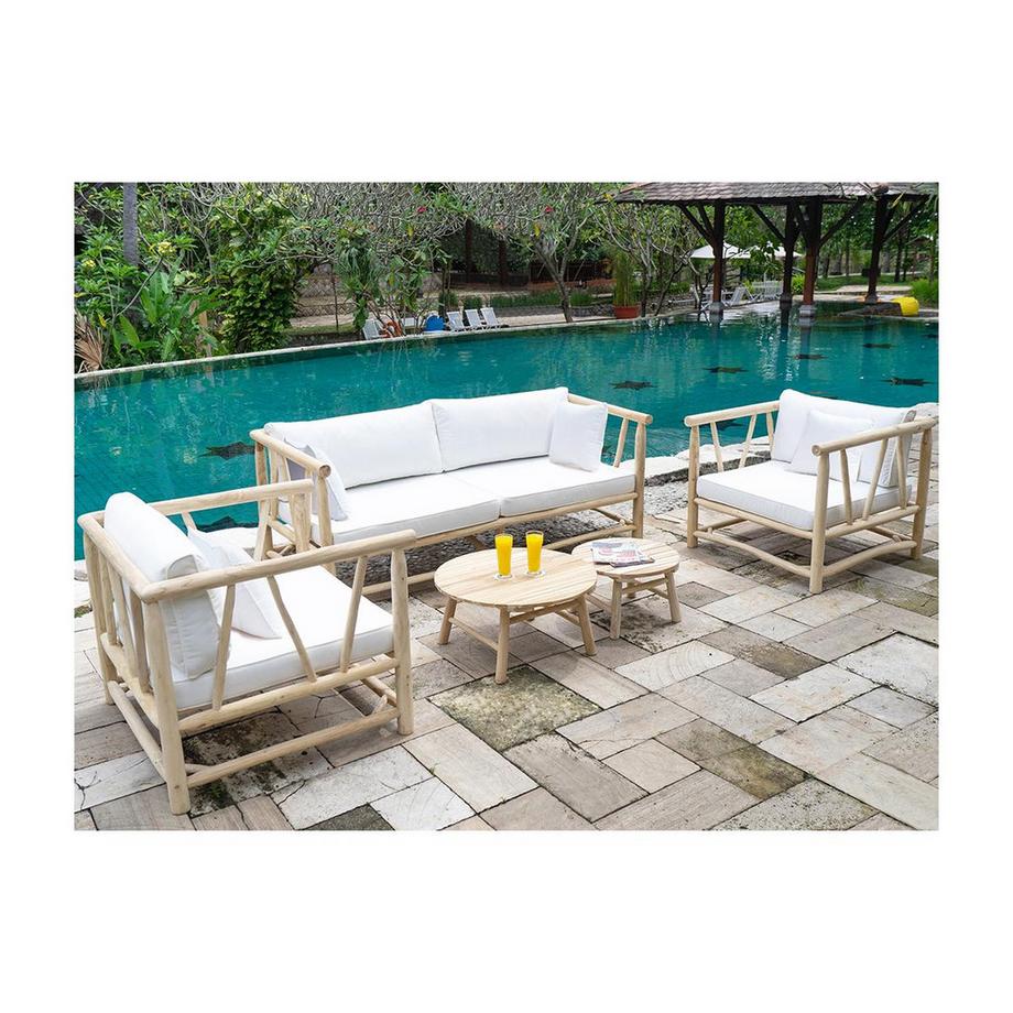 Vente-unique Gartensofa mit Kissen - Teakholz - Weiß & Helle Naturfarben - TULUM von MYLIA  