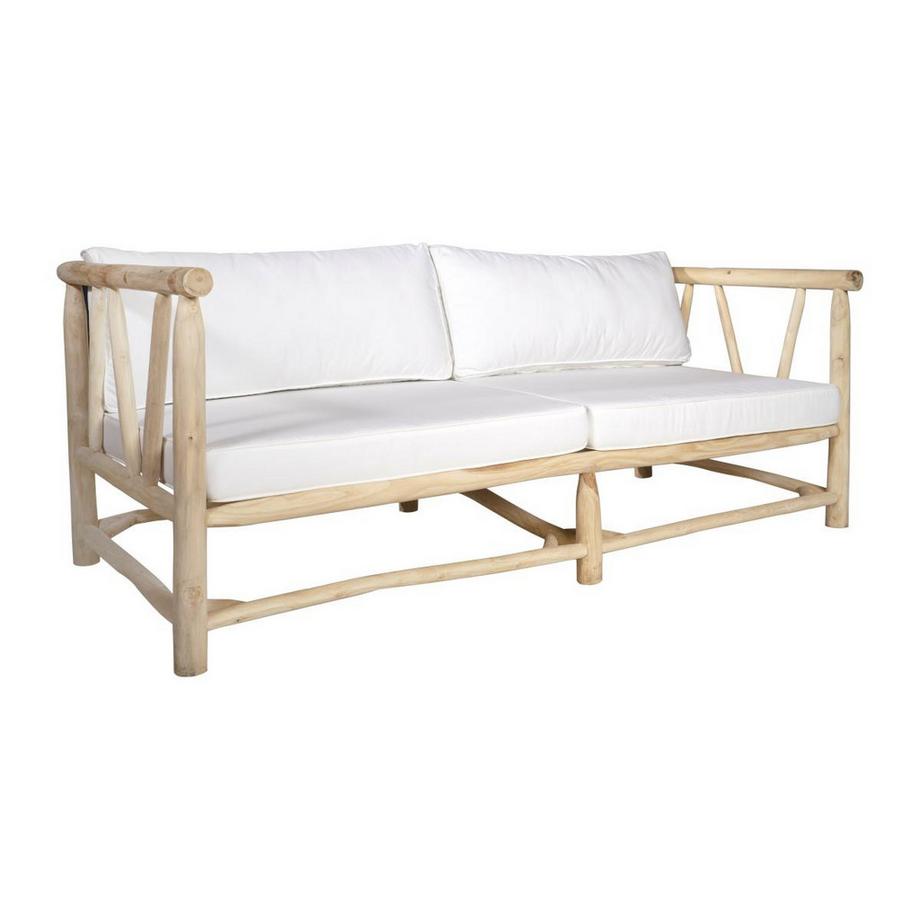 Gartensofa mit Kissen - Teakholz - Weiß & Helle Naturfarben - TULUM von MYLIA