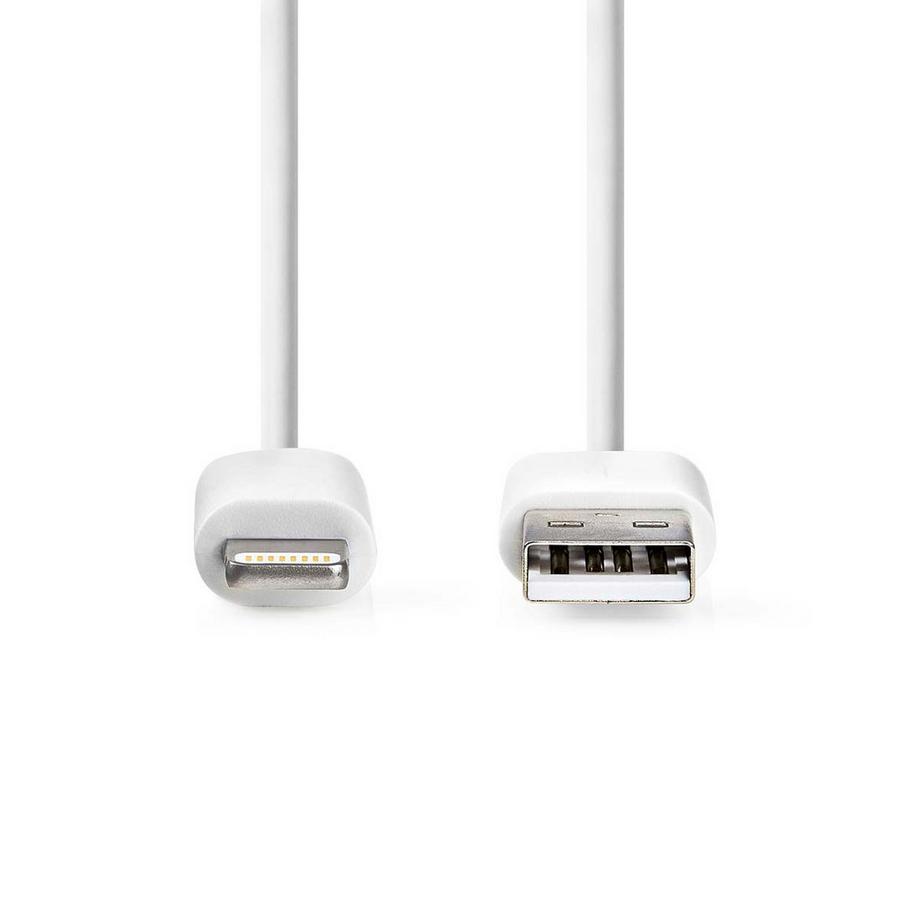 Nedis  Cavo Fulmine | USB 2.0 | Apple Lightning a 8 pin | USB-A maschio | 480Mbps | Nichelato | 3,00 | Rotondo | PVC | Bianco | Etichetta 