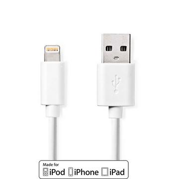 Câble Lightning | USB 2.0 | Apple Lightning 8 broches | USB-A mâle | 480 Mbit/s | Nickelé | 3,00 m | Rond | PVC | Blanc | Étiquette