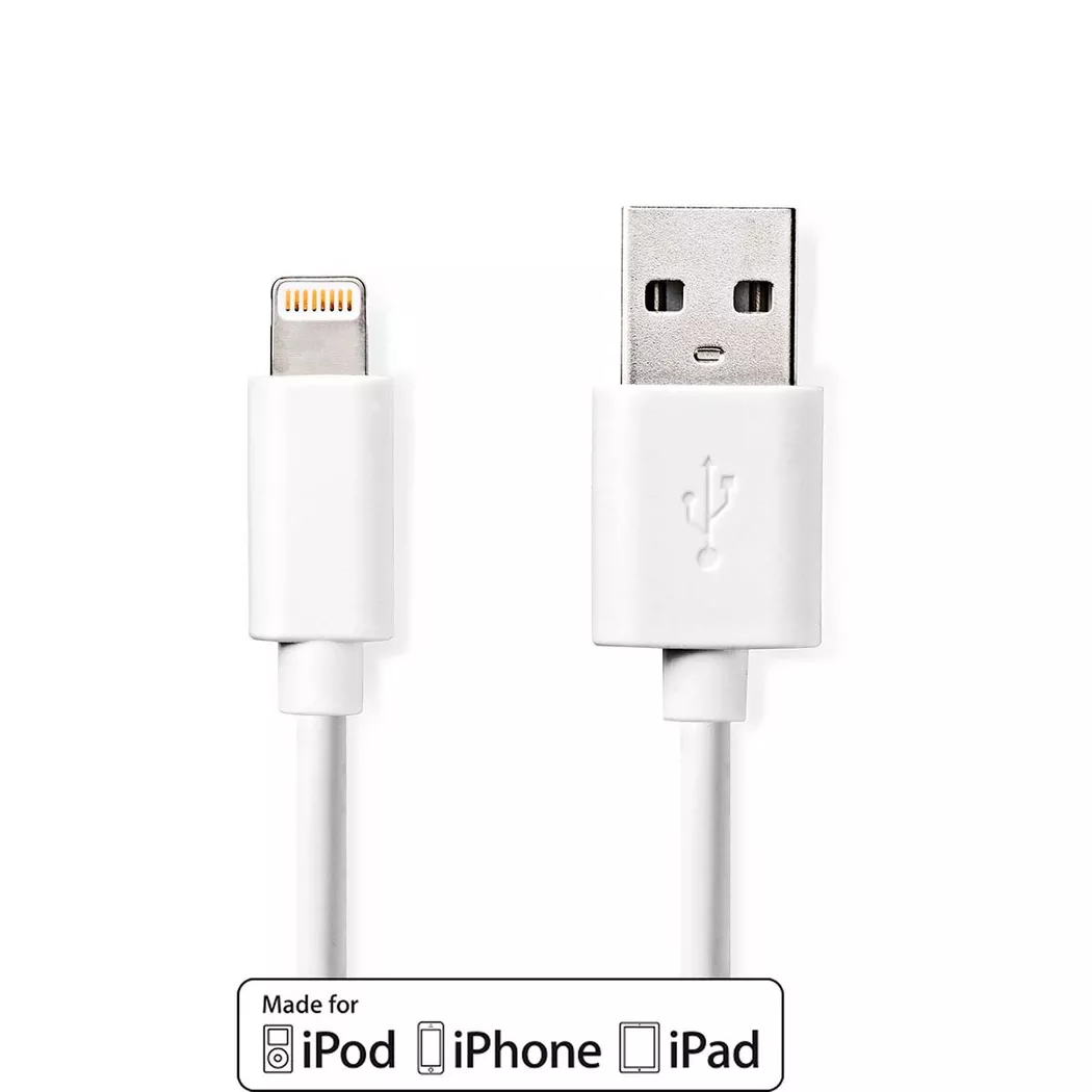 Nedis – Lightning-Kabel | USB 2.0 Apple Lightning 8-Pin USB-A-Stecker 480 Mbit/s Vernickelt 3,00 m Rund PVC Weiß Etikett, One Size