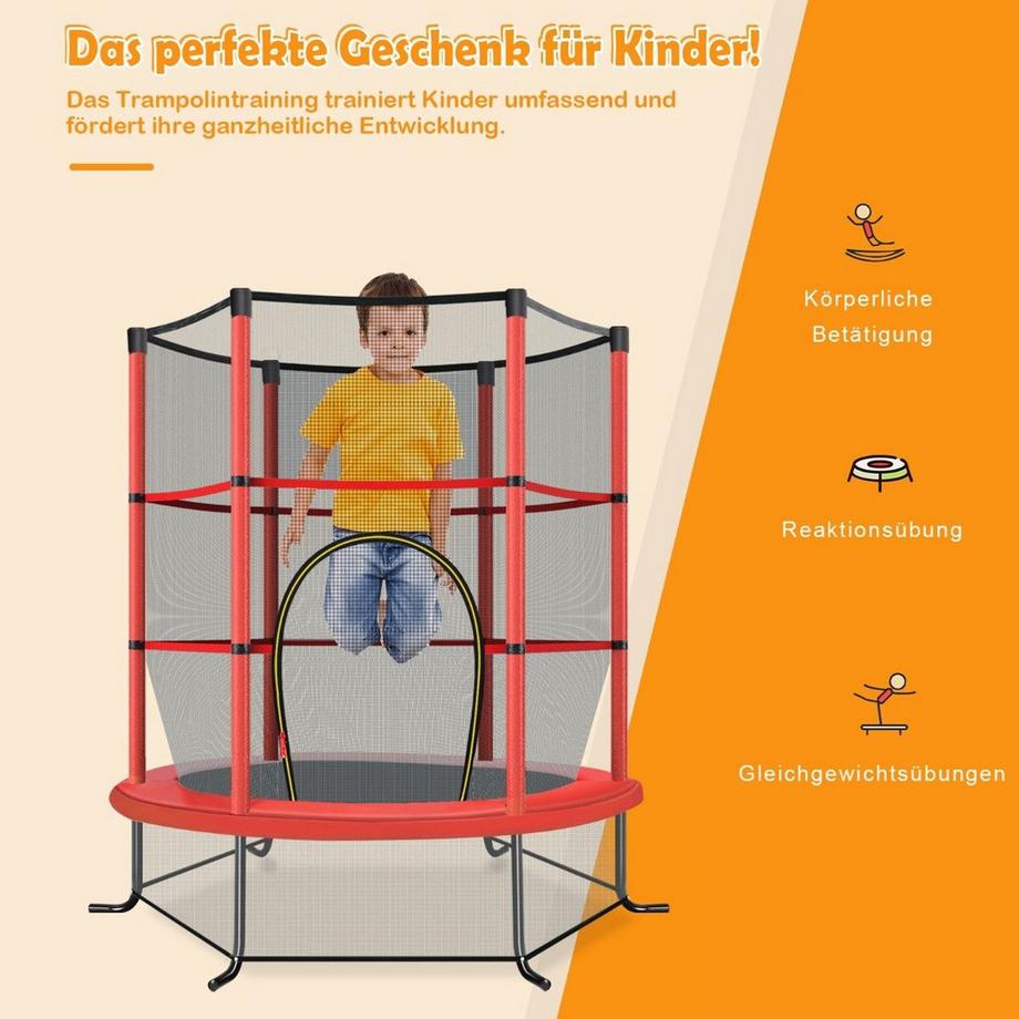 Northix  Ø140cm Gartentrampolin mit Sicherheitsnetz Trampolin bis 135KG belastbar für Kinder ab 3 Jahre Rot 