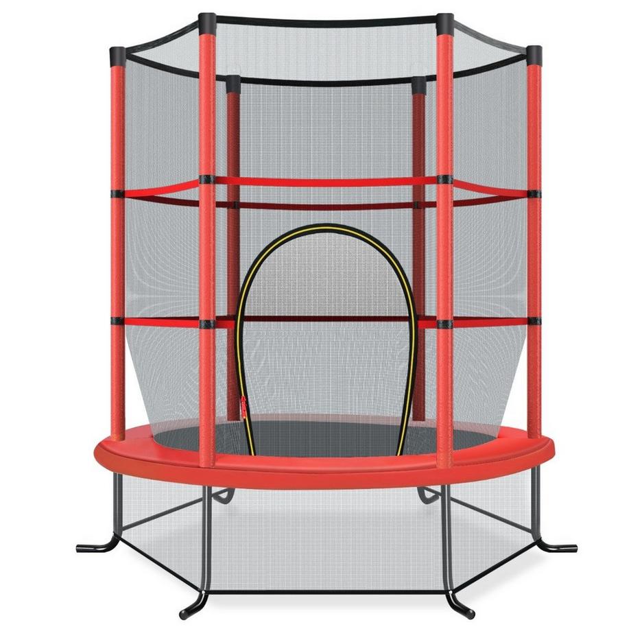 Northix  Ø140cm Gartentrampolin mit Sicherheitsnetz Trampolin bis 135KG belastbar für Kinder ab 3 Jahre Rot 