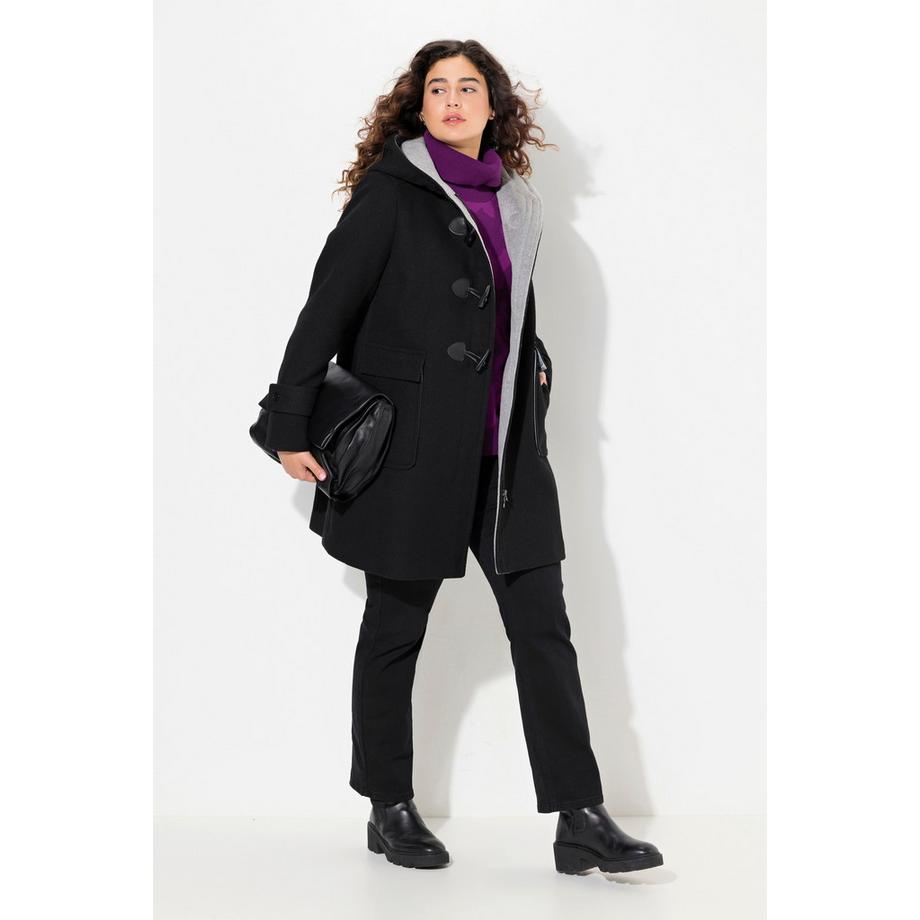 Ulla Popken Dufflecoat A-Linie Wollmischung Kapuze Knebelknöpfe  