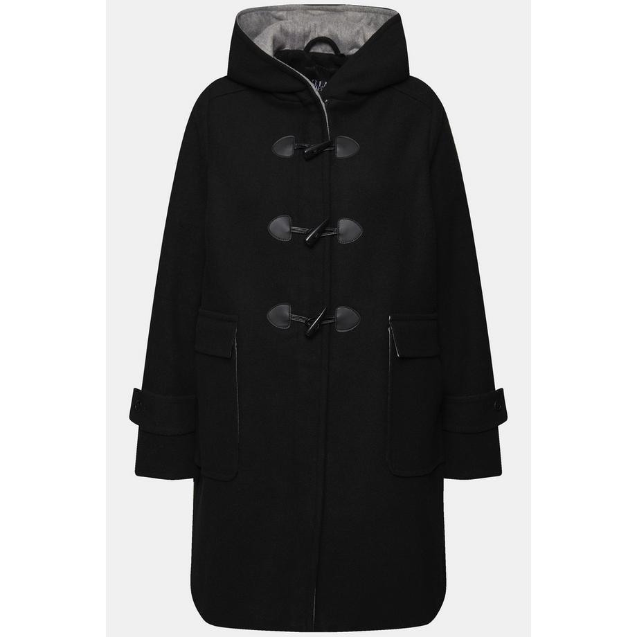 Ulla Popken Dufflecoat A-Linie Wollmischung Kapuze Knebelknöpfe  