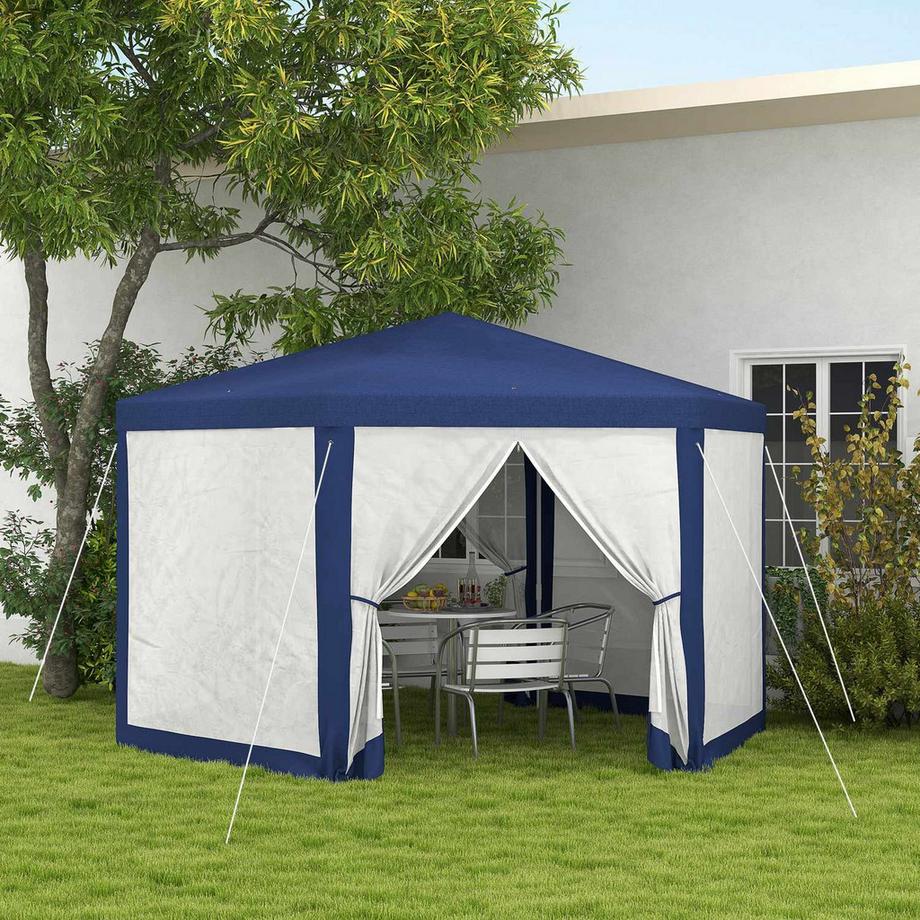 Northio Gazebo 4x3m Esagonale Idrorepellente Stabile Resistente all'Inverno con Zanzariera Tenda da Festa Tenda da Giardino con 6 Pannelli Laterali Padiglione da Giardino per Campeggio Blu Aosom  