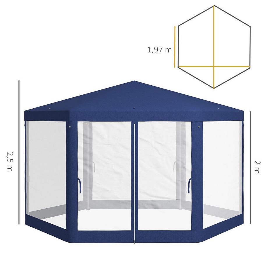 Northio Gazebo 4x3m Esagonale Idrorepellente Stabile Resistente all'Inverno con Zanzariera Tenda da Festa Tenda da Giardino con 6 Pannelli Laterali Padiglione da Giardino per Campeggio Blu Aosom  
