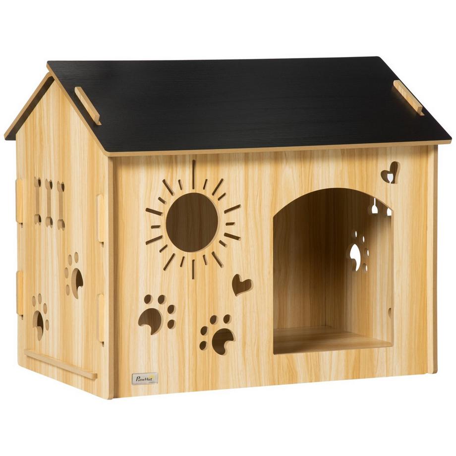 Northio  Hundehütte Aus Holz Kleintierhaus Mit Lüftungsöffnungen Hundehaus Mit Dach Hundehöhle Indoor Mdf Eiche+Schwarz 69 X 50 X 58,5 Cm 