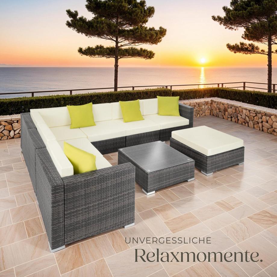 Tectake Aluminium Rattan Lounge Marbella wetterfest und UV-beständig Dicke der Polster 10 cm  